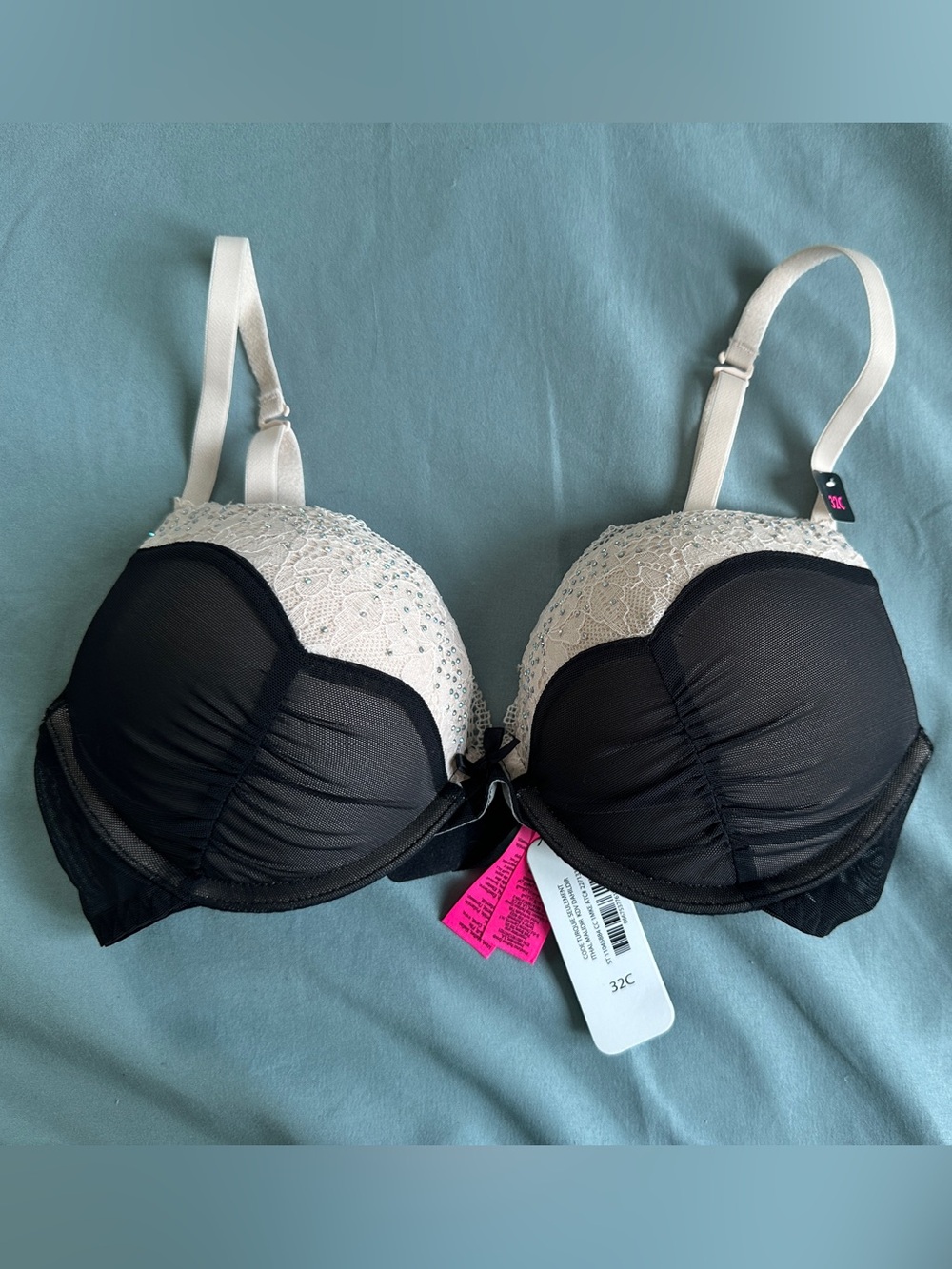 La SENZA Black and Cream Lace Push-Up Bra
